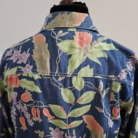 Floral Print Button Front Cotton Shacket Lightweight Jacket by Sag Harbor Small - Picture 10 of 14